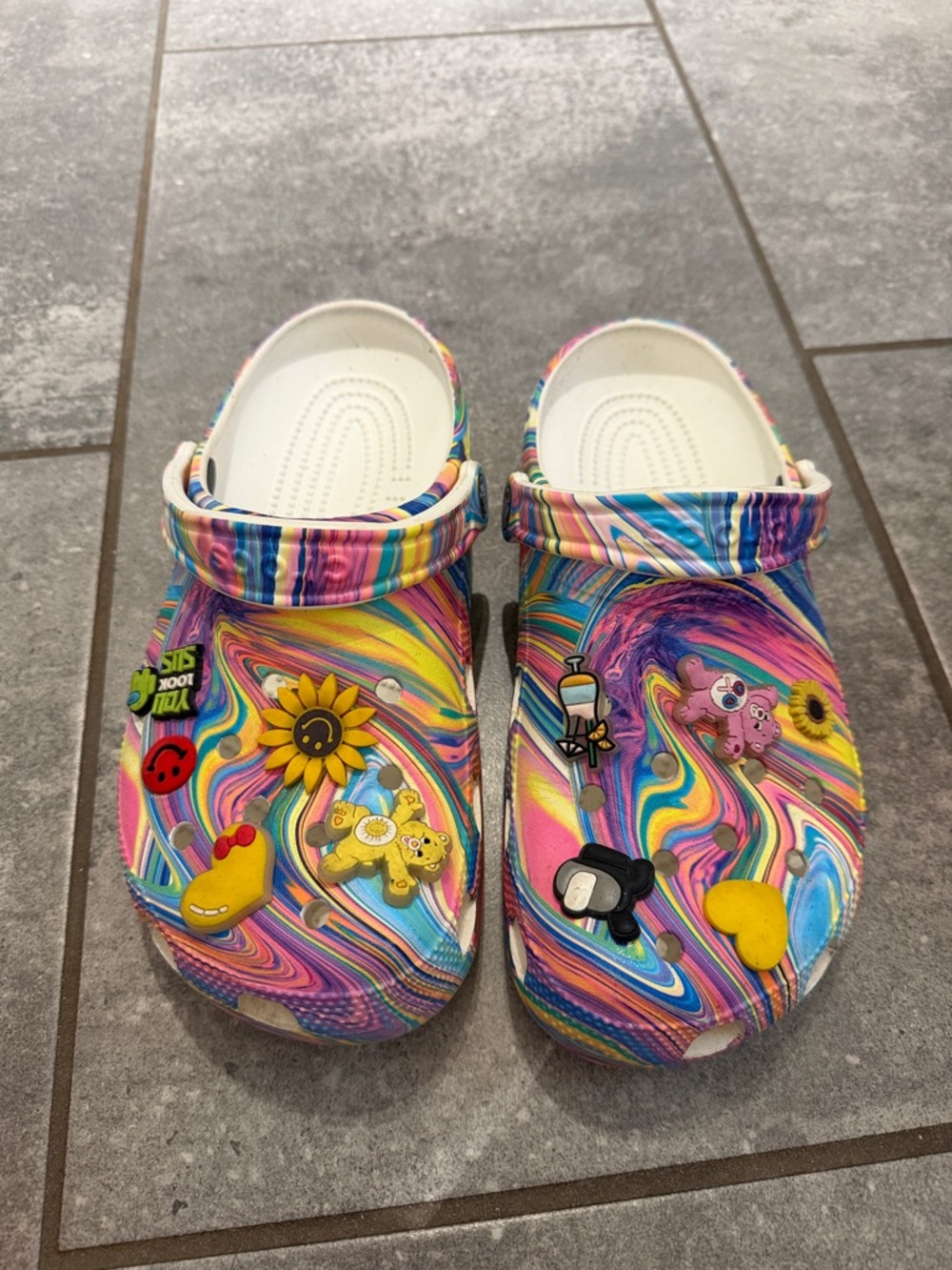 Women’s Multicolor Swirl Crocs Clog Shoes with Charms